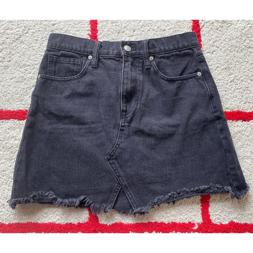 Madewell Slit Frayed Hem Denim Mini Skirt in Charcoal Black Sz 26
